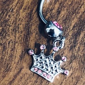 Pink Princess Crown Dangle belly Button ring